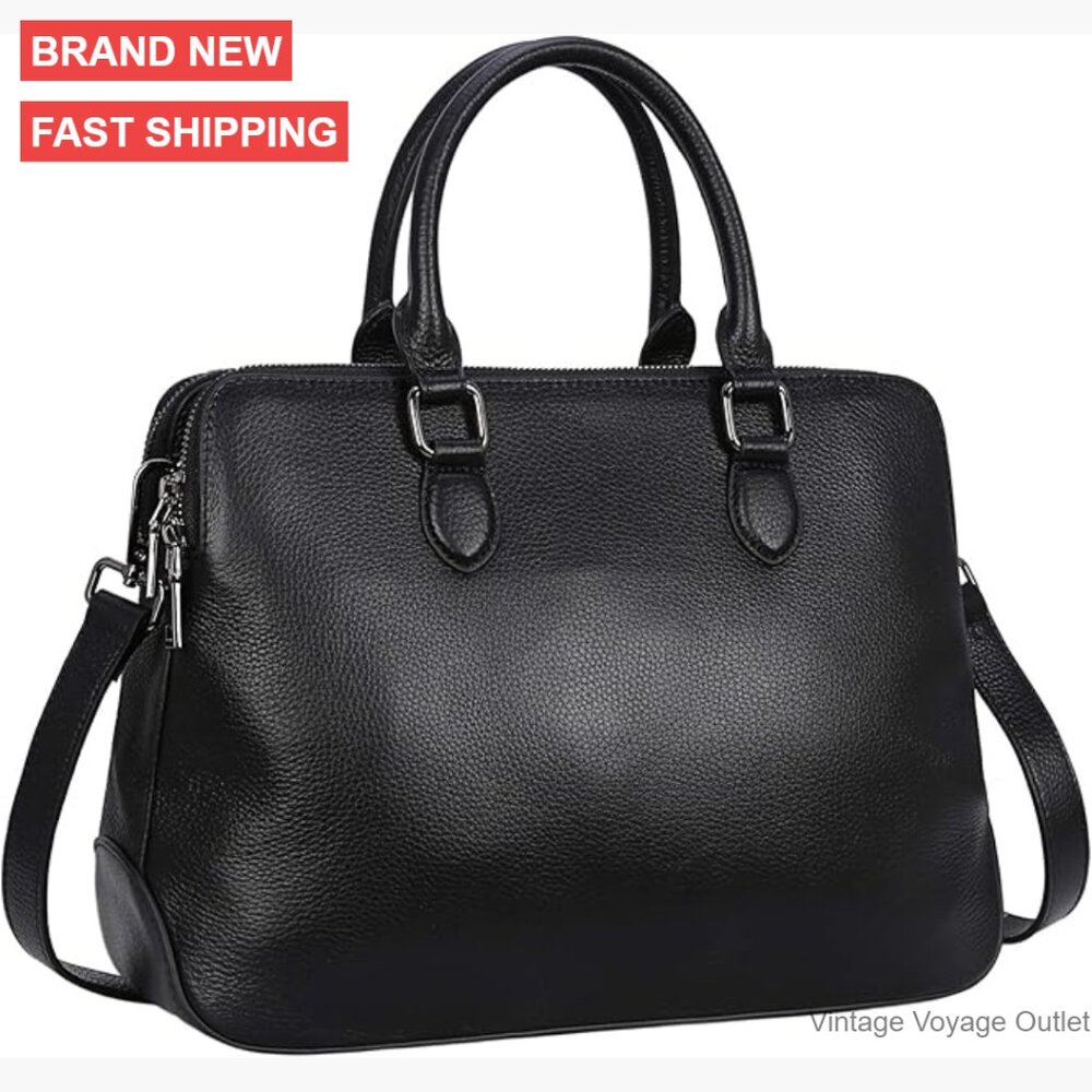 Genuine Leather Tote Bag With Crossbody Strap, Multi-Compartment Work Purse